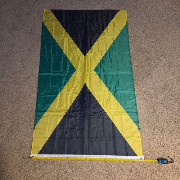 Jamaica National Flag 5x3 FT Black Green Gold Banner with Grommets - Picture 5 of 10